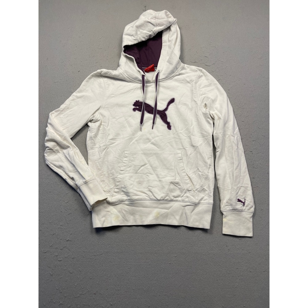 Puma Hoodie Sweatshirt Cotton Blend White Purple US Small Womens